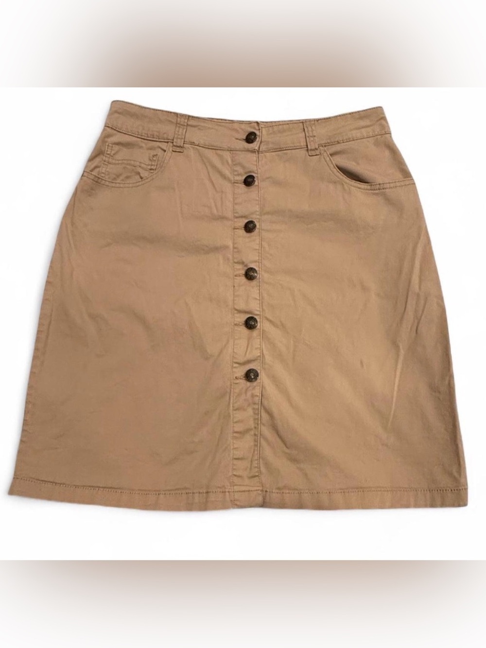 Per Se Khaki Button-Front A-Line Skirt